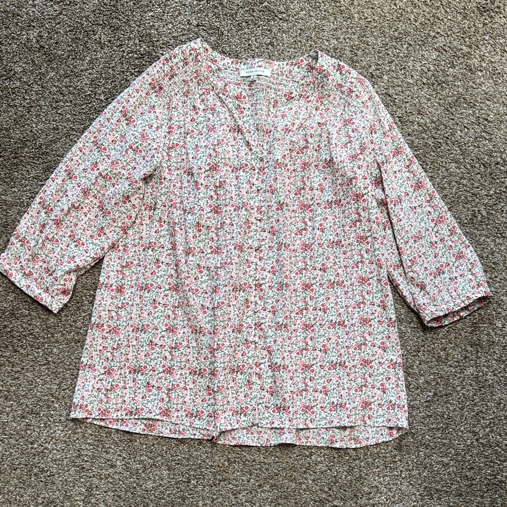 Rose & Olive Pink and White Floral Blouse